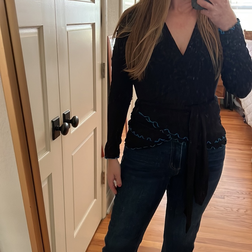 Diane von Furstenberg Dani Knit Top Black Large rent the runway